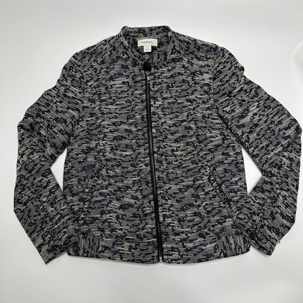 Fossil Women Size XS Arlene Blazer Bomber Jacket Full Zip Pockets Metallic